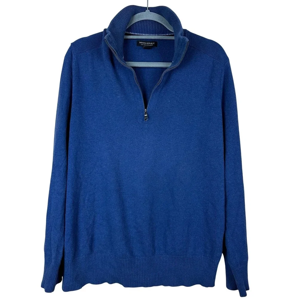 Banana Republic Cobalt Blue Indigo Quarter Zip Cotton Cashmere Sweater Men's M